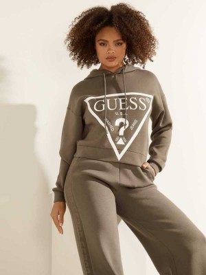 Sweatshirt Guess Eco Logo Encapuchonné Femme Vert | 51849-NOXE