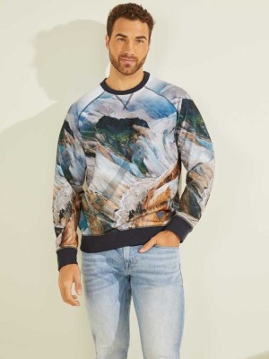 Sweatshirt Guess Eco Willis Homme Bleu | 83672-WUXV