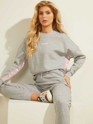 Sweatshirt Guess Logo Tape Mock-Neck Femme Grise Clair | 93725-SVNT