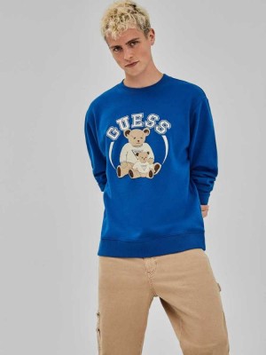 Sweatshirt Guess Originale Bear Crewneck Homme Bleu | 47293-EFPZ