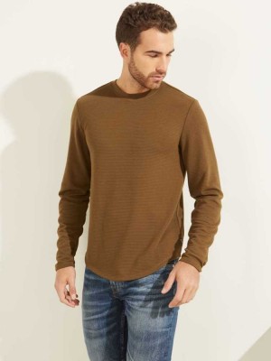 Sweatshirt Guess Textured Jersey Crewneck Homme Vert | 69812-IJGR