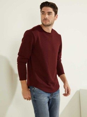 Sweatshirt Guess Textured Jersey Crewneck Homme Bordeaux | 79425-EBDP