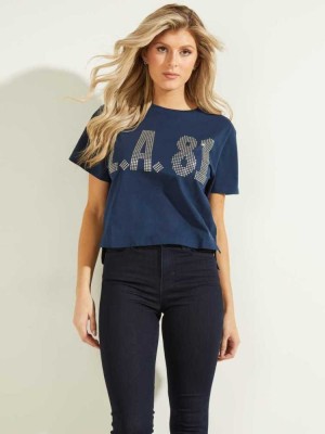 T Shirts Guess Arrieta Femme Bleu | 21965-XWRD