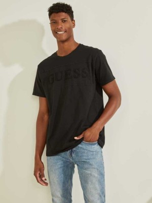 T Shirts Guess Chenille Logo Homme Noir | 26931-JHZL