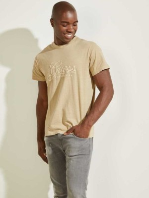 T Shirts Guess Classical Embroidered Logo Homme Beige | 01624-CHWE