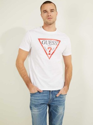 T Shirts Guess Classiche Logo Homme Blanche | 59346-TVEQ