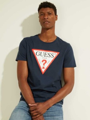 T Shirts Guess Classiche Logo Homme Bleu Marine | 13890-IPJN