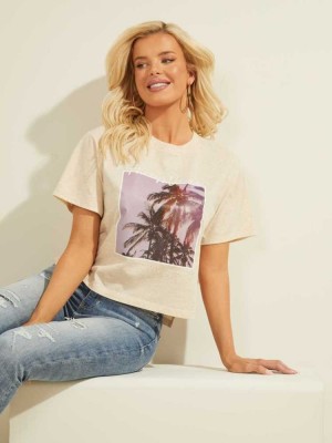 T Shirts Guess Corinne Palms Femme Blanche | 81935-IFXV