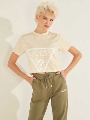 T Shirts Guess Cropped Logo Femme Blanche | 84716-MZIF