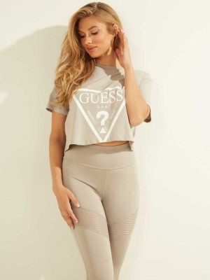 T Shirts Guess Cropped Logo Femme Grise | 41850-JDTC