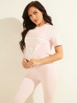 T Shirts Guess Cropped Logo Femme Lavage Rose | 41762-SOBZ