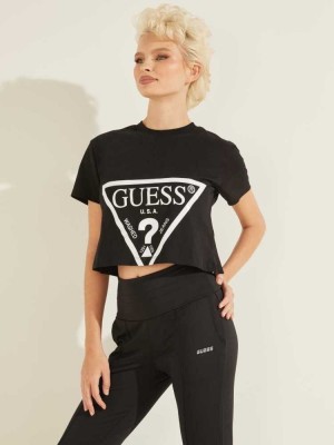 T Shirts Guess Cropped Logo Femme Noir | 23769-OWPF