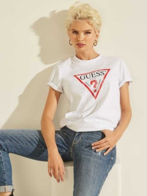 T Shirts Guess Eco Classiche Logo Femme Blanche | 52639-SGEL