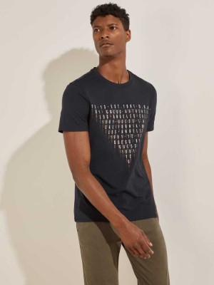 T Shirts Guess Eco Keanu Logo Homme Bleu Foncé | 31689-MEWX