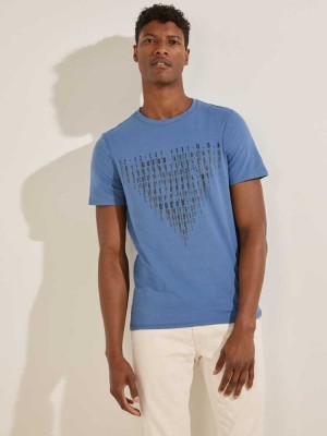 T Shirts Guess Eco Keanu Logo Homme Bleu | 87946-TOJI