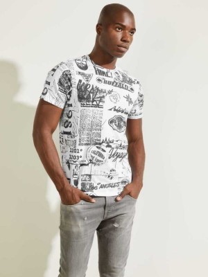 T Shirts Guess Eco Resort Collage Homme Blanche Multicolore | 94126-NOTE