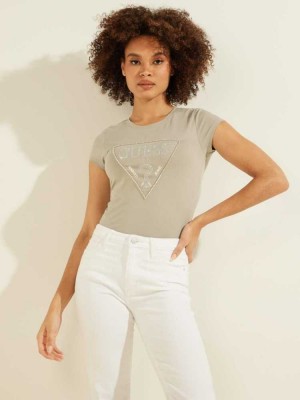 T Shirts Guess Embellished Logo Femme Grise | 58960-IKWN