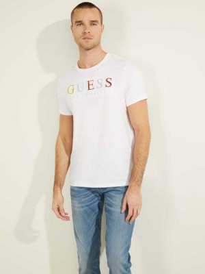 T Shirts Guess Embossed Logo Homme Blanche | 60218-AIPG