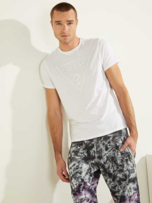 T Shirts Guess Embroidered Logo Homme Blanche | 24901-AFYJ