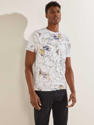 T Shirts Guess Floral Outline Homme Blanche Multicolore | 60473-TILE