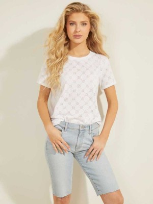 T Shirts Guess Gamine Logo Burnout Femme Blanche | 37518-MQOJ