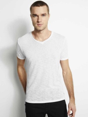 T Shirts Guess Gauze V-Neck Homme Blanche | 59214-SCIP