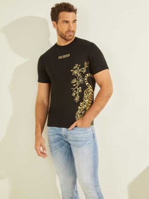 T Shirts Guess Gold Tiger Homme Noir | 14690-QXSP