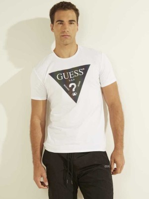 T Shirts Guess Iridescent Logo Graphique Homme Blanche | 98410-IZPD