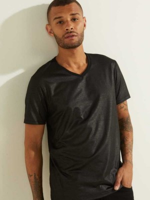 T Shirts Guess Mason Yoke V-Neck Homme Noir | 12459-CONH