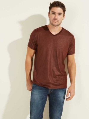 T Shirts Guess Mason Yoke V-Neck Homme Violette | 38245-HJUT