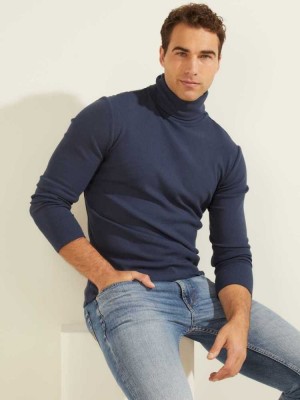 T Shirts Guess Mateo Turtleneck Homme Bleu | 59671-RNQD