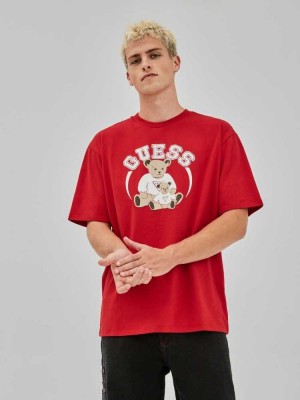 T Shirts Guess Originale Bear Homme Rouge Rose | 38526-ZJHK