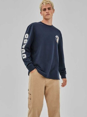 T Shirts Guess Originale Bear Long-Sleeve Homme Bleu | 54720-SUML