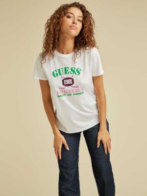 T Shirts Guess Originale Easy Logo Femme Blanche | 30719-QYEV