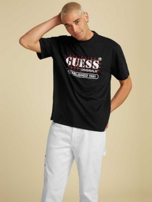 T Shirts Guess Originale Grid Homme Noir | 04957-RHKE