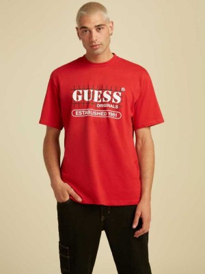 T Shirts Guess Originale Grid Homme Rouge | 51924-SRLC