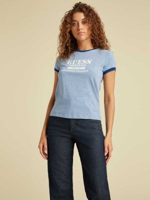 T Shirts Guess Originale Heather Ringer Femme Bleu | 24908-YWZR