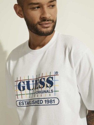 T Shirts Guess Originale Rainbow Grid Homme Blanche | 85963-NPVB