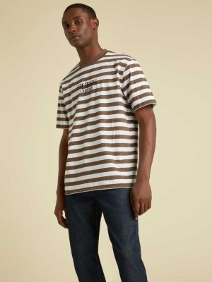 T Shirts Guess Originale Rayé Homme Marron | 80165-QWAF