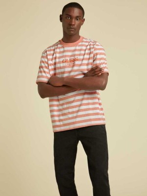 T Shirts Guess Originale Rayé Homme Orange | 35097-VXUL