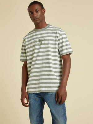 T Shirts Guess Originale Rayé Homme Vert | 91504-JBMU