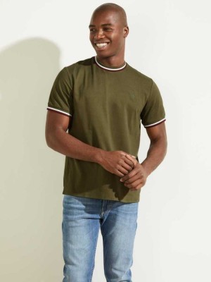 T Shirts Guess Paul Ringer Homme Vert Olive | 42109-ZTRJ