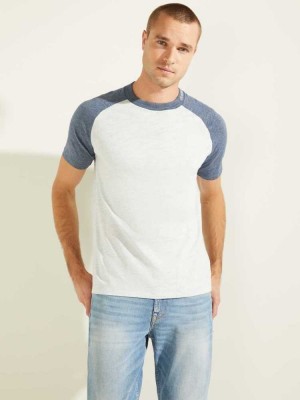 T Shirts Guess Playa Raglan Homme Bleu | 41598-MBUJ