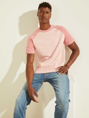 T Shirts Guess Playa Raglan Homme Rose | 76480-OLSK