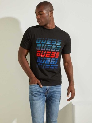 T Shirts Guess Repeat Logo Homme Noir | 90837-IHYA