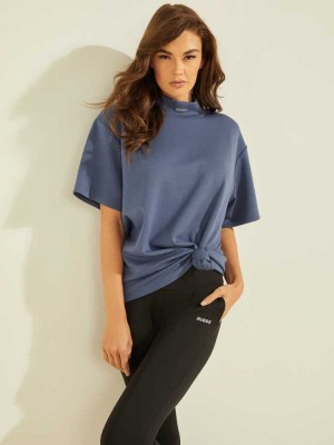 T Shirts Guess Rik Mock-Neck Femme Bleu | 72815-OPVM