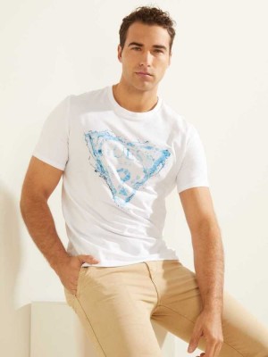 T Shirts Guess Splash Homme Blanche | 95310-IVGO