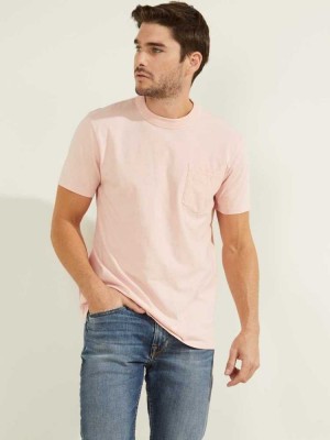 T Shirts Guess Sueded Jersey Homme Rose Clair Multicolore | 78106-TXVI