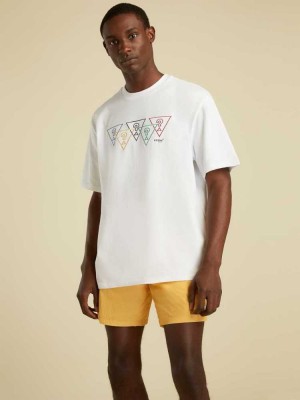 T Shirts Guess Summer Games Logo Homme Blanche | 92487-WDHP