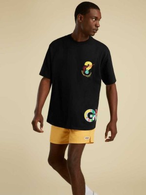 T Shirts Guess Summer Games Logo Homme Noir | 40627-BGEP